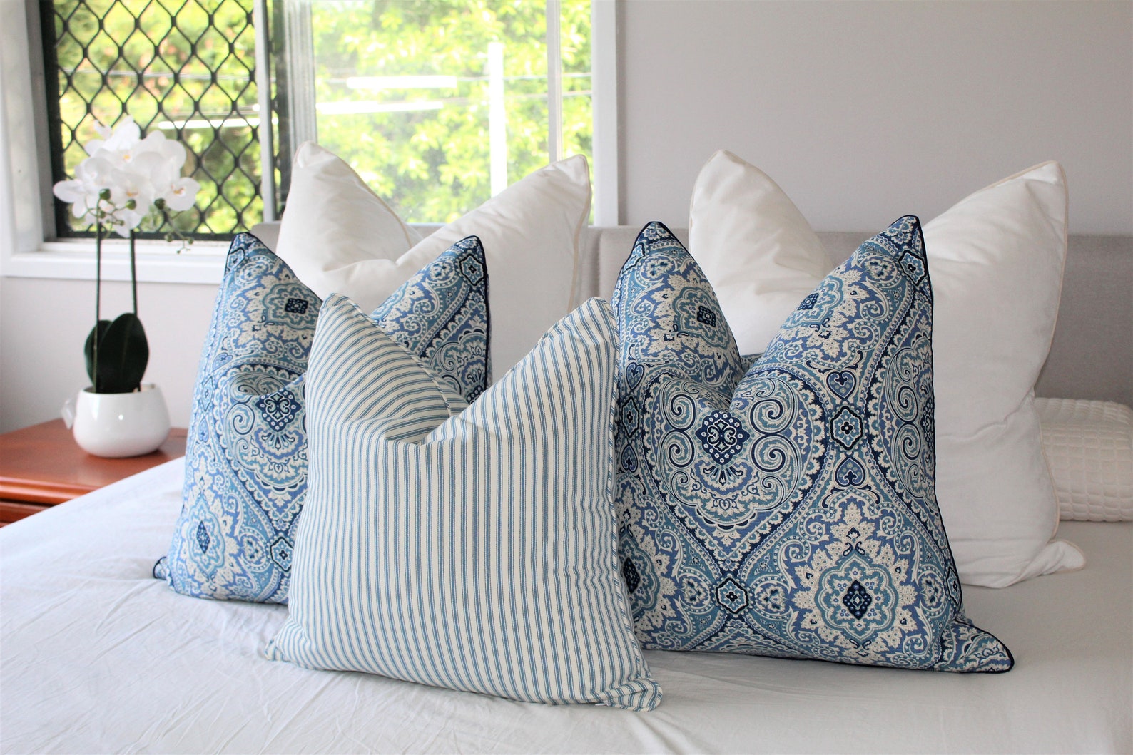 Hampton's Style Cushions Blue and White Damask Cushion Etsy