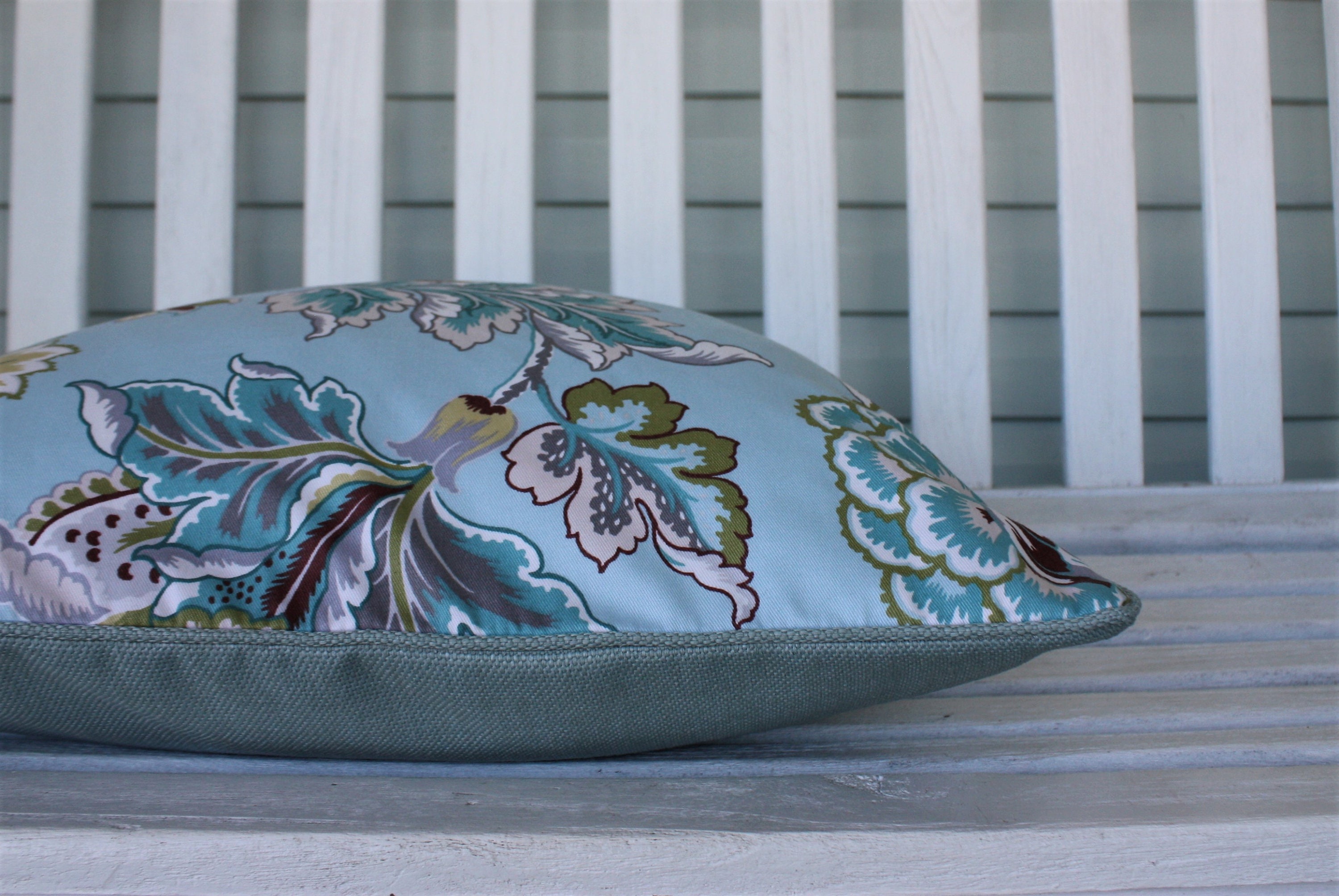 Stunning Duck egg cushion cover reversible satin Jacobean Etsy