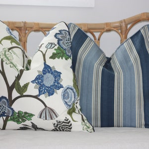 Waverly Williamsburg cushion, navy striped cushion covers Made is Australia. Exotic Palm striped cushions Hamptons style cushions