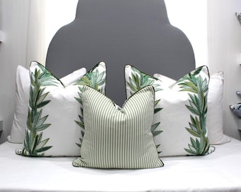Sage green ticking Cushion covers.
