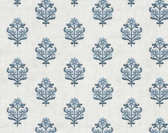 Moorshire Delft Embroidered Fabric by Pindler | Luxurious upholstery, lampshade, curtains, No Tariff for US based customers.