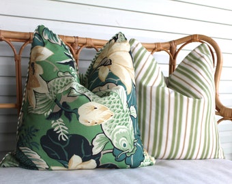 Koi Fish Cushion Covers, Lotus Pond Decor, Reversible Eucalyptus Cushions, Japanese Koi Pillow Cases, Handmade Decorative Cushions