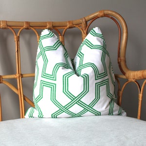Geometrical Green and white Linen Cushion covers, Made in Australia, Reversible cushion covers, Trending Designer Sham covers, Pillow covers