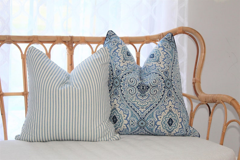 Hampton's Style Cushions Blue and White Damask Cushion Etsy