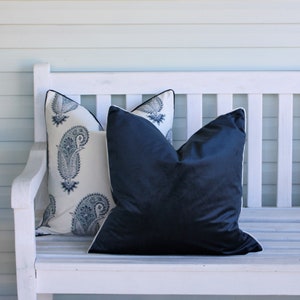 Navy velvet cushion cover Hamptons style luxury cushion cover with white piping Australian made