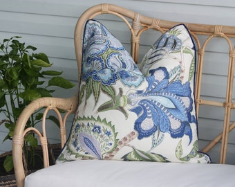New Trending Basket weave Peacock Jacobean Floral 100% cotton cushion covers made in Australia, Hamptons style cushions covers