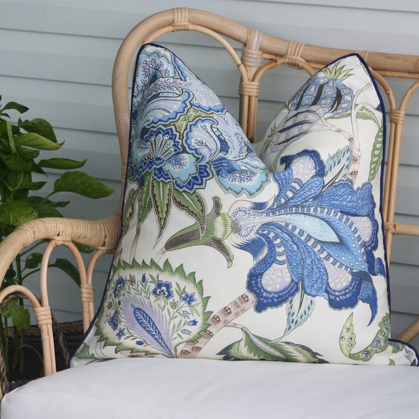 New Trending Basket weave Peacock Jacobean Floral 100% cotton cushion covers made in Australia, Hamptons style cushions covers