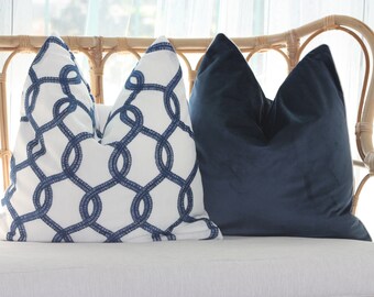 navy white cushions