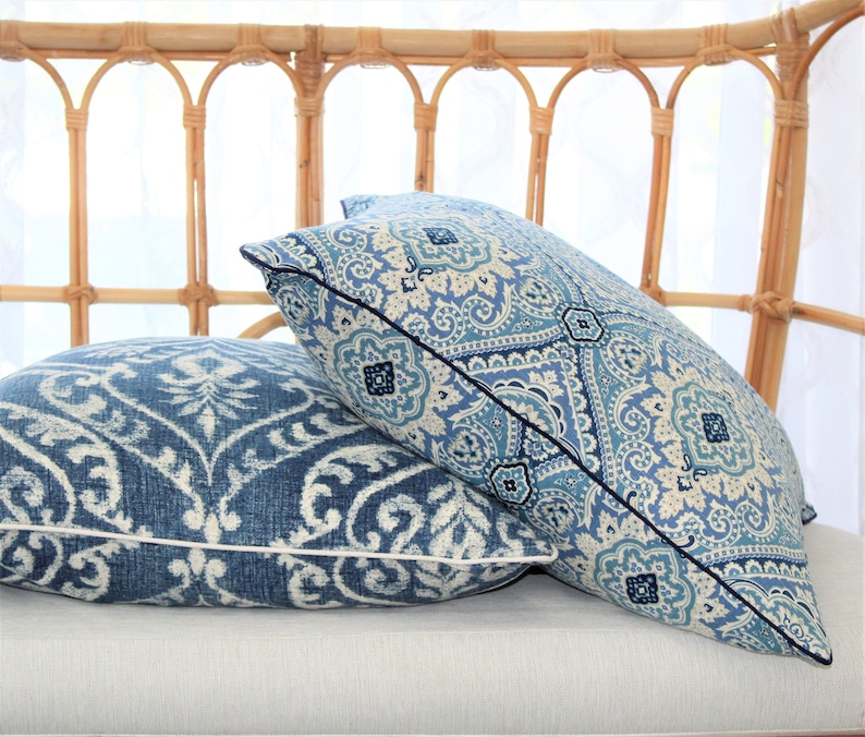 Hampton's Style Cushions Blue and White Damask Cushion Etsy