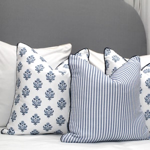 Cojines clásicos de tictac, almohadas de rayas azules, almohadas Hampton's (solo funda). Cojines azules y blancos, fundas para cojines.