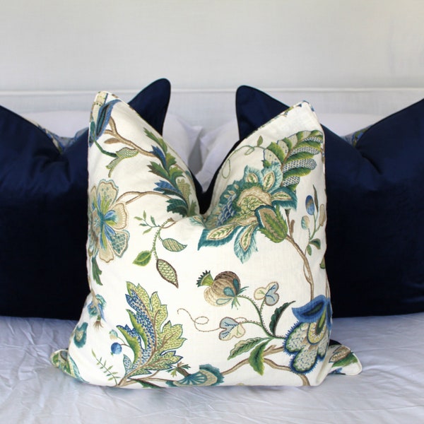 Most Trending, high end Malmsbury Sapphire pillow Hamptons style cushion cover Jacobean floral covers Made in Australia