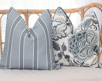 Beautiful Hamptons style Navy ticking and Duck egg blue stripe Cushion cover, Self piped, Australian made, Luxurious and high quality
