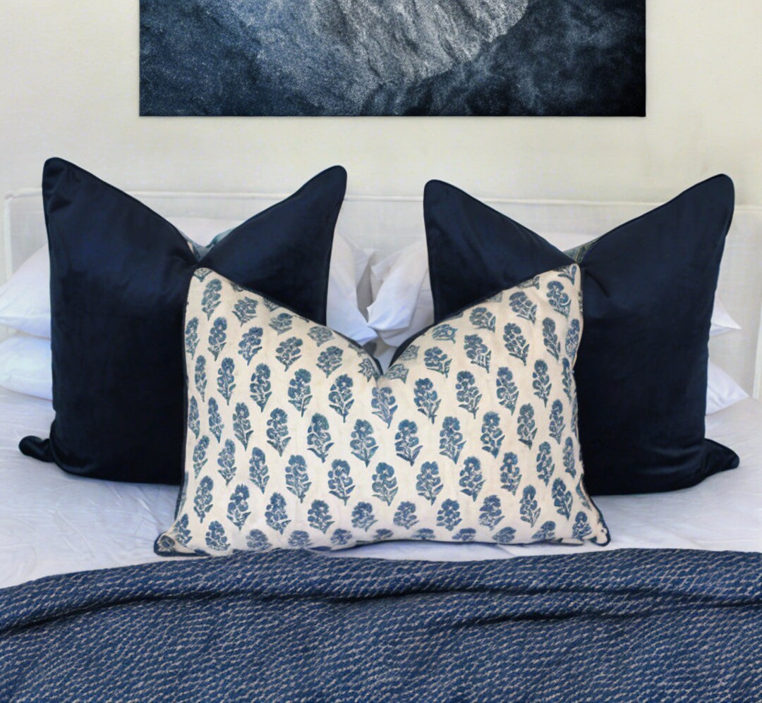 Luxury Trending Allie Blockprint Cushion Covers, Slate Cushion Covers