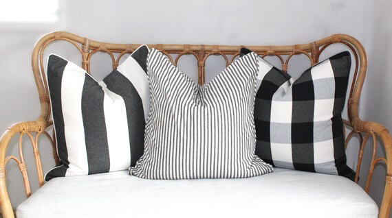 Black and White Check Striped Cushion Covers Buffalo Cushions. Black Ticking Cushion Covers. Made in Australia Etsy UK