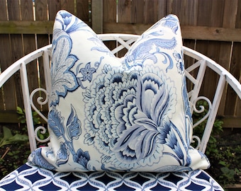 Bohemian blossom blue sky white cushion 100% cotton cushion cover Hampton&#39;s Decor Portsea classic tropical floral cushions Made in Australia