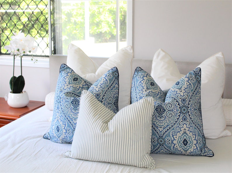 Hampton's Style Cushions Blue and White Damask Cushion Etsy