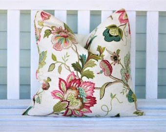 Floral Linen designer cushion cover, Red ticking stripe cushions, Hamptons Decor Decorative cushions, kravet cushions Australian made