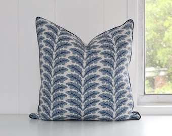 Navy Leaf Cushion Cover, ILIV Designer Fabric, Australian Made, Coastal Hamptons Style, 45x45, Zippered Decorative Pillow for Home Decor