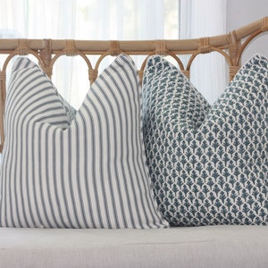 Ticking Stripe Cushions, Blue Ticking Stripe Pillows, Hampton's Pillows, Cover Only. Blue & White Cushions, Scatter Cushion covers