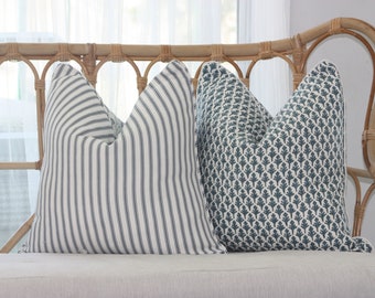 Ticking Stripe Cushions, Blue Ticking Stripe Pillows, Hampton's Pillows, Cover Only. Blue & White Cushions, Scatter Cushion covers