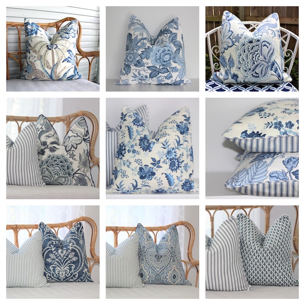 Blue Ticking Pillow Etsy