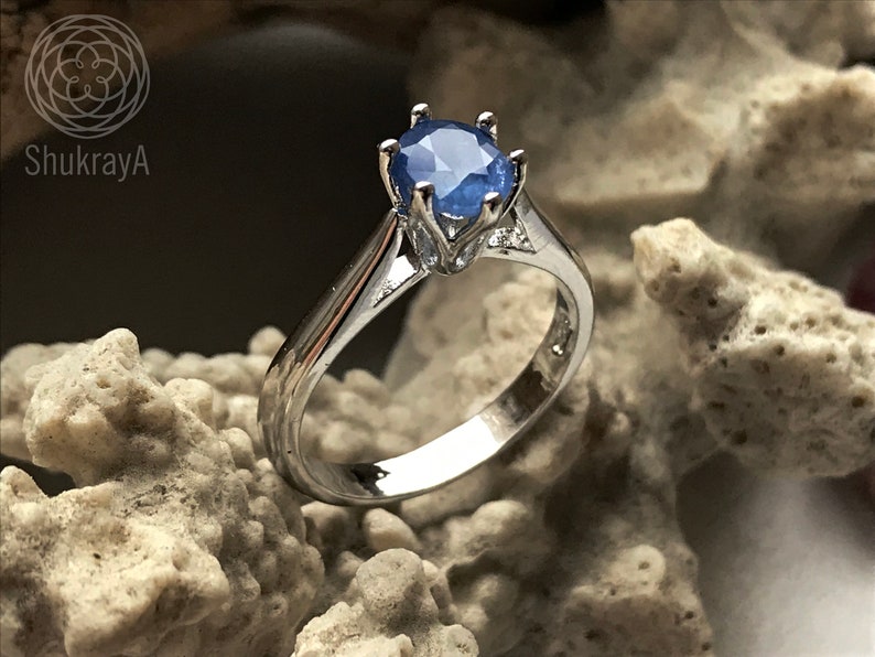 Natural Blue Sapphire silver ring blue engagement promise or birthstone ring with blue gemstone gift for women