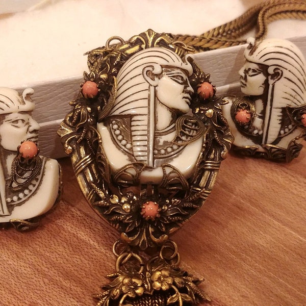 Vintage Selro Egyptian Revival Necklace and Earring Set