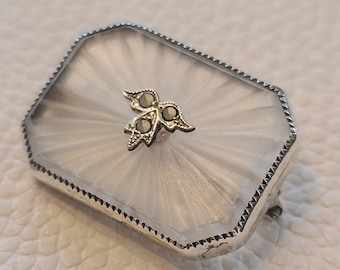 Spectacular Camphor Glass and Sterling Silver Brooch with Marcasite Accent Stones