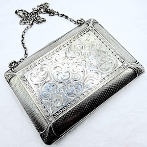 Bellissima borsa antica in argento sterling lavorata a mano dall'argentiere americano altamente stimato William B. Kerr, borsa da sera vintage in argento