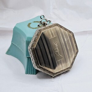 White Gold Plated Art Deco Compact/ Locket/ Pendant by R&G Co 
