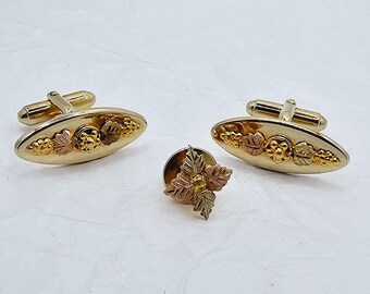 Men&#39;s Landstrom Black Hills Gold Tie Tack and Cufflinks Set, Men&#39;s Vintage Formal Wear, Father&#39;s Day Gift for Men, Southwestern Jewelry