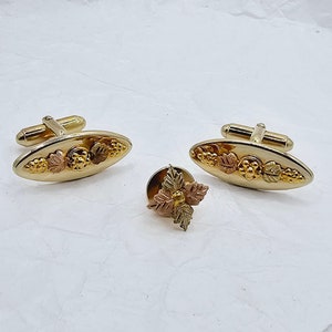 Men&#39;s Landstrom Black Hills Gold Tie Tack and Cufflinks Set, Men&#39;s Vintage Formal Wear, Father&#39;s Day Gift for Men, Southwestern Jewelry