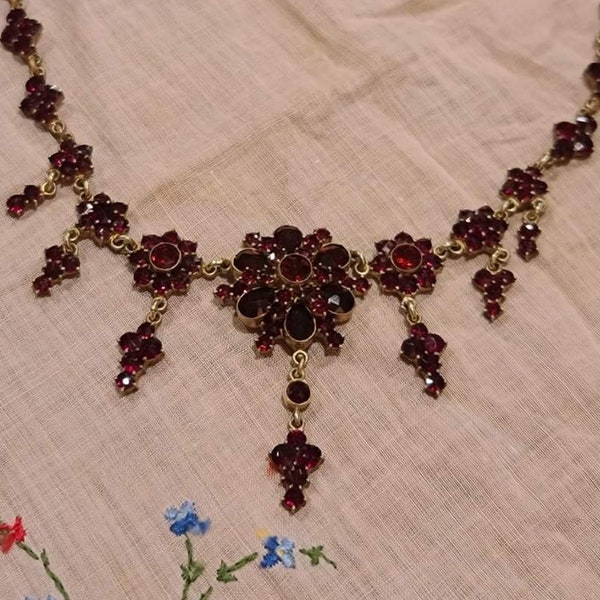 Amazing Large Bohemian Garnet Necklace, Genuine Garnet with Gold-Tone Findings, January Birthstone
