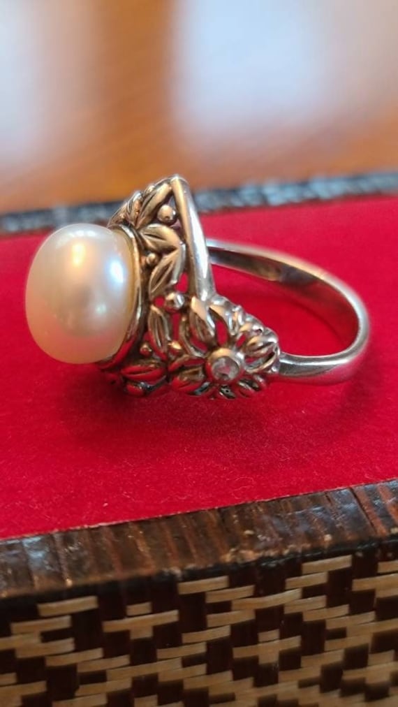Huge Sterling Silver, Pearl, and Blue Topaz Ring