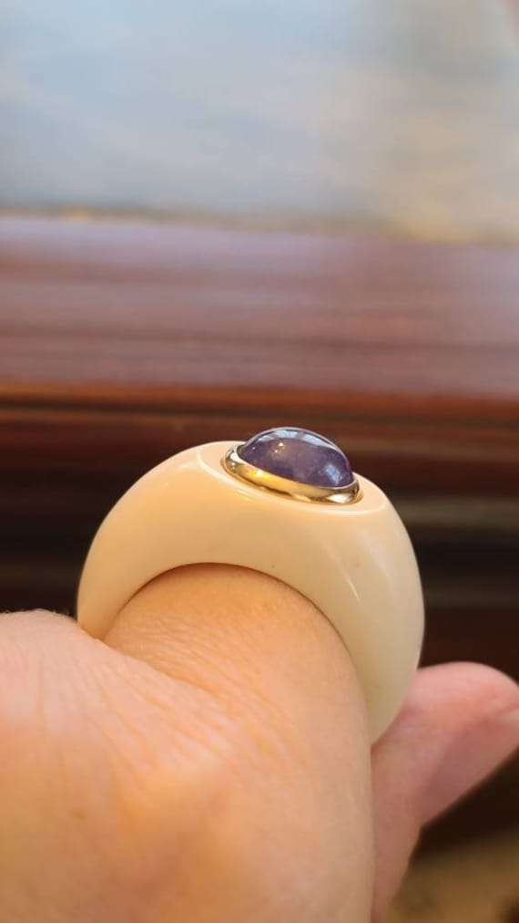 Unique White Porcelain Ring with 10 K Yellow Gold… - image 6