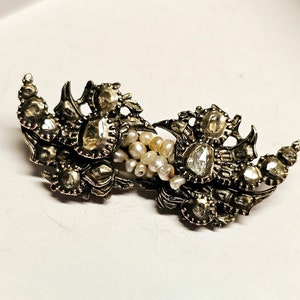 Antique 1700's Genuine Rose Cut Diamond, Seed Pearl, and Silver Brooch from the Georgian Period-Appraisal Included, Mourning Brooch
