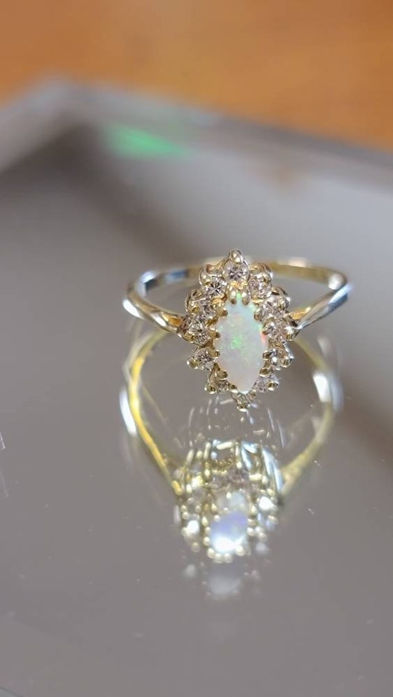 Brilliant Marquis Cut Opal and Diamond Ring Set i… - image 3