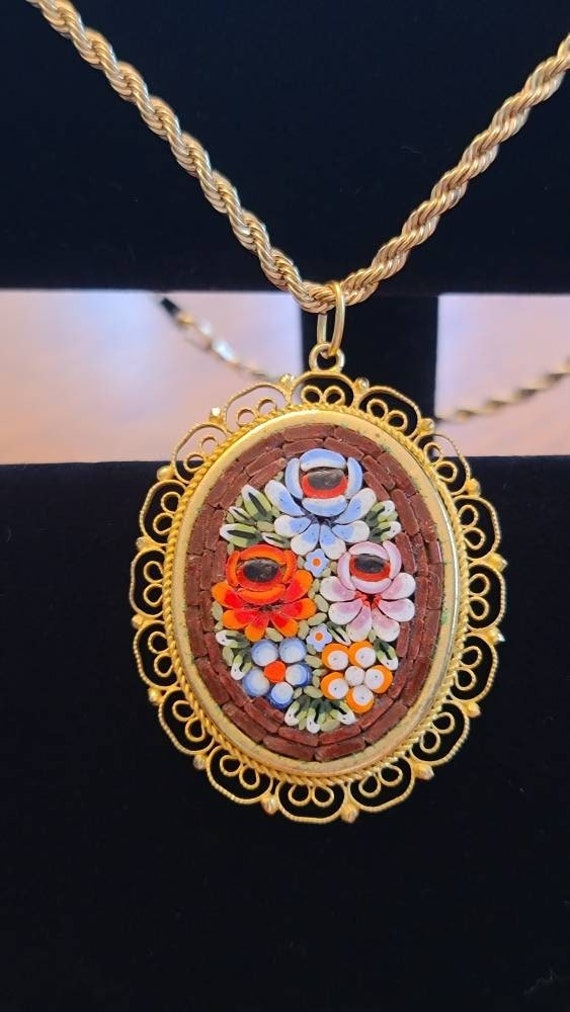 Italian Glass Mosaic Pendant Necklace