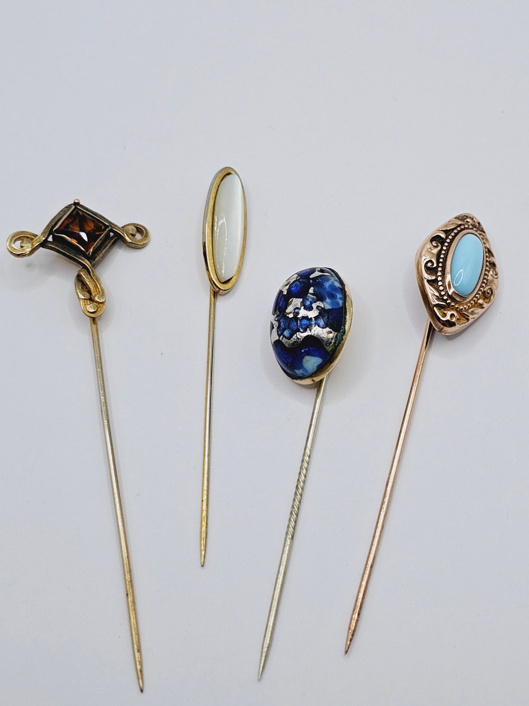 Lovely Wardrobe of Antique Stick Pins, Hat Pins, Lapel Pins Turquoise