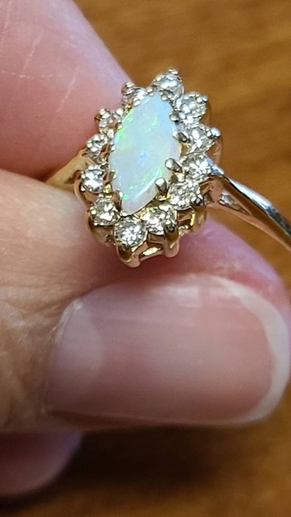 Brilliant Marquis Cut Opal and Diamond Ring Set i… - image 6