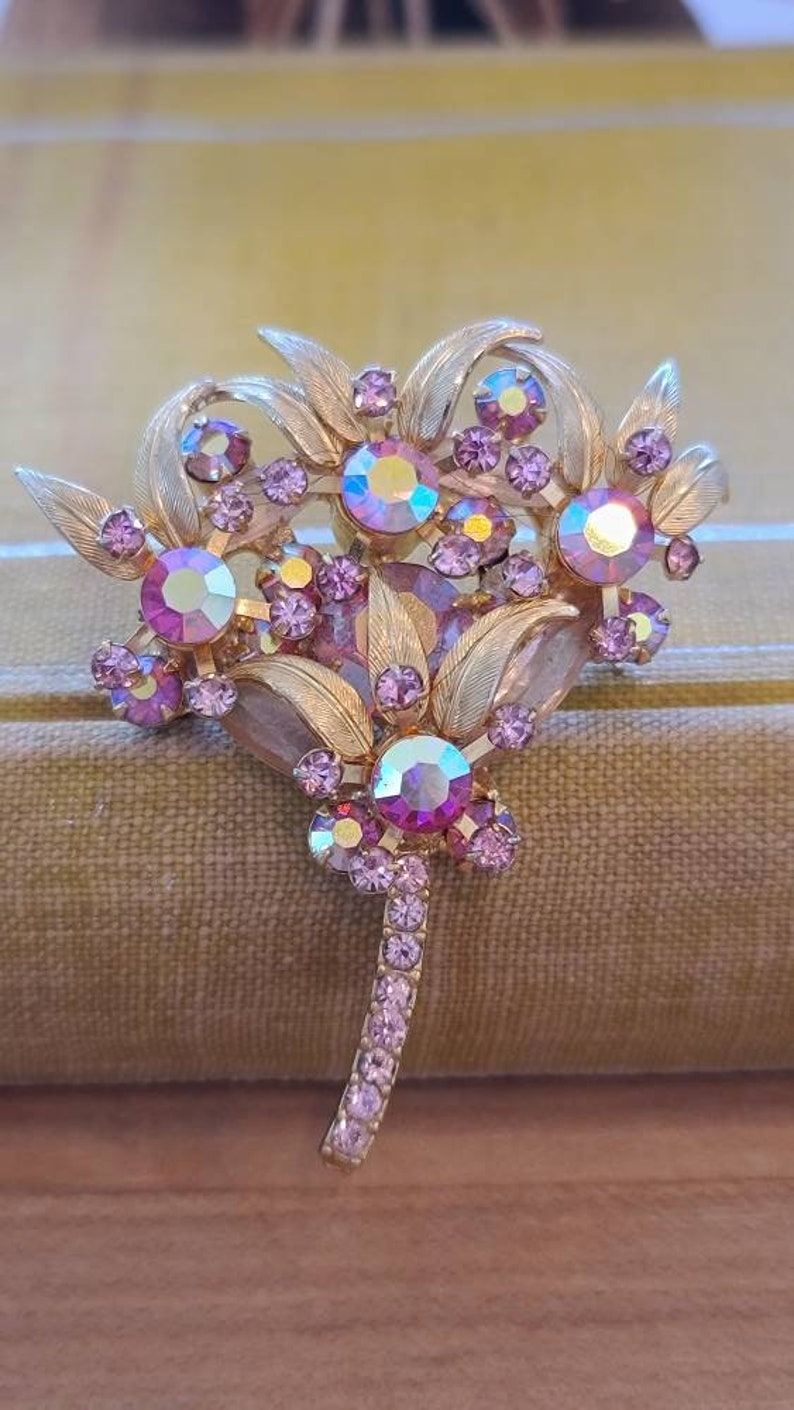 Verified Juliana Brooch in Pink and Gold Floral Bouquet Motif