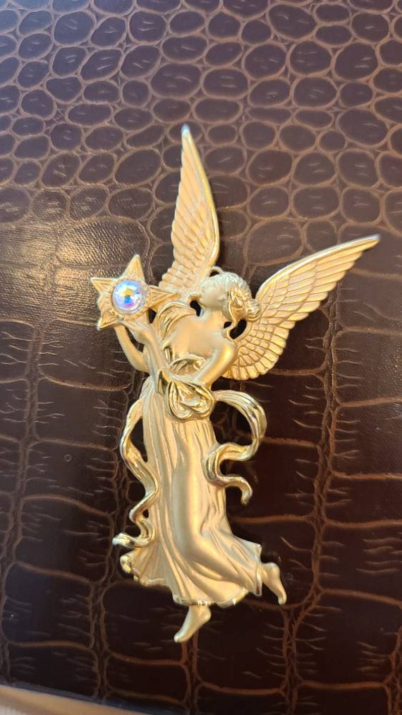 Vintage Brushed Gold-Tone Angel Brooch