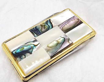 Wonderful Vintage Men&#39;s Money Clip / Pocket Knife Combo, Gold-Tone with Mother of Pearl & Abalone Shell Inlay, Men&#39;s Wallet Accessory, Gift