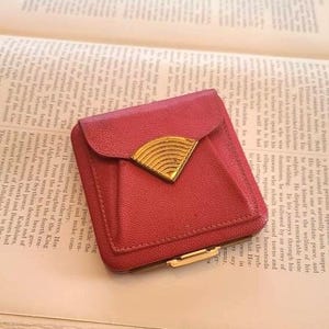 Vintage Red Leather Coin Purse Compact by Lin-Bren USA
