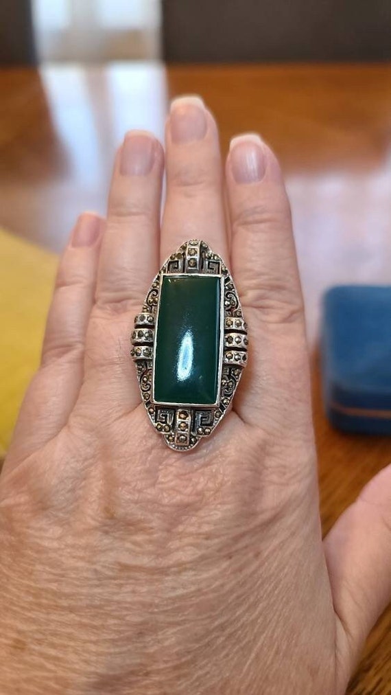 Wonderful HUGE Green Agate, Sterling Silver, and M