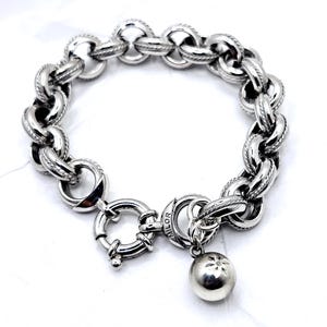Vintage Italian Sterling Silver Charm Bracelet, Rope Detail, Floral Charm
