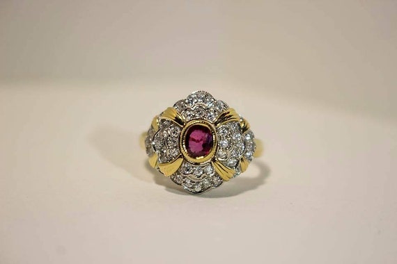 Stunning 18KT Yellow Gold, Natural Ruby and Diamo… - image 1