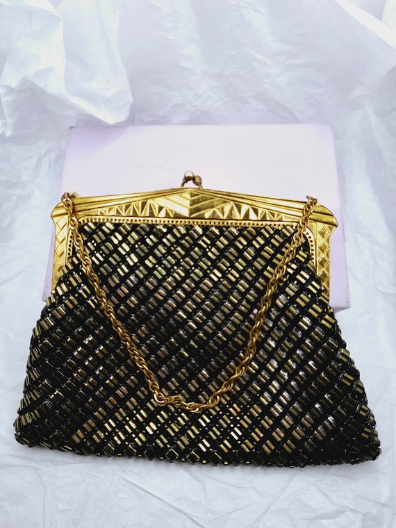 Beautiful Black and Gold Beaded Whiting and Davis… - image 1