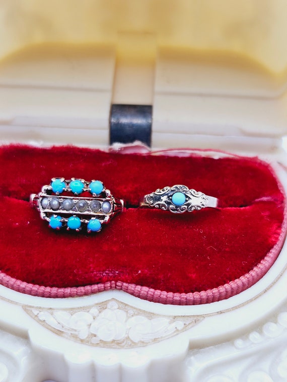 Darling Little Turquoise and Yellow Gold Baby Rin… - image 9