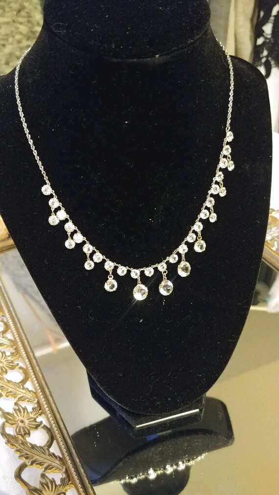 12 K White Gold Filled and Crystal Necklace.
